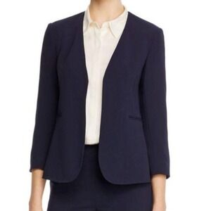 Theory Lindrayia Admiral Crepe Blazer Women‎ 8 Deep Navy 3/4 Open Front Office